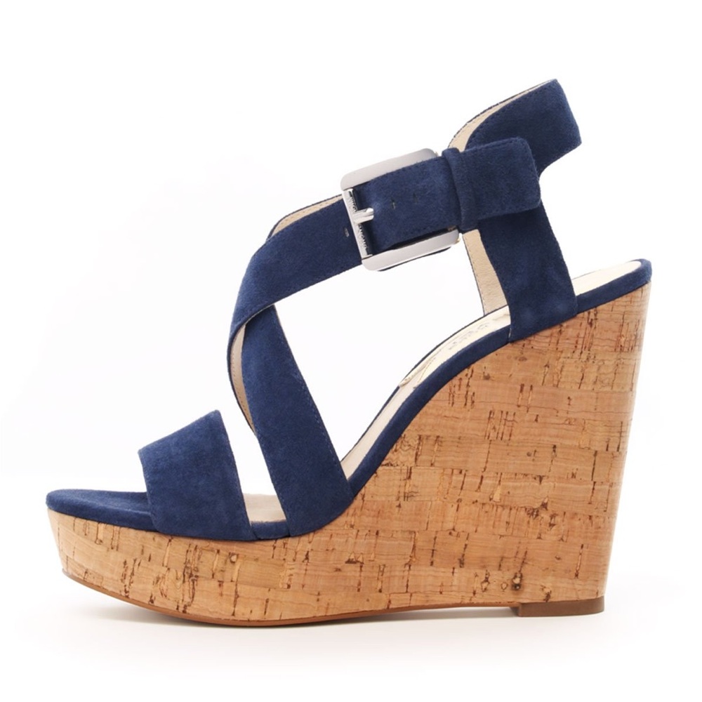 Women's Blue Suede Wedge Sandals